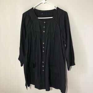 Gudrun Sjoden organic cotton black peasant blouse tunic smock pockets womens L